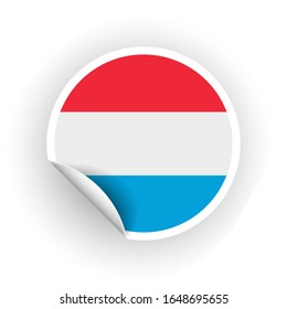 Sticker of Luxembourg flag with peel off corner isolated on white background. Paper banner or circle curl label sticker with flip edge. Vector color post note for advertising design