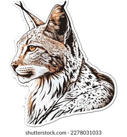 Sticker Lynx white outline. flat vector illustration