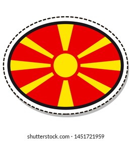 Sticker Macedonia flag button, social media communication sign, flat business oval icon.