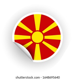 Sticker of Macedonia flag with peel off corner isolated on white background. Paper banner or circle curl label sticker with flip edge. Vector color post note for advertising design