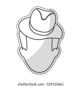 sticker of man face with hat icon over white background. hipster style design. vector illustration
