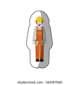 sticker man worker with toolkit and beard
