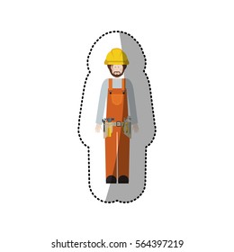 sticker man worker with toolkit and helmet