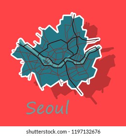 Sticker map of Seoul with borders of the regions