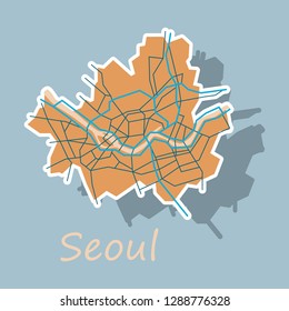 Sticker map of Seoul with borders of the regions
