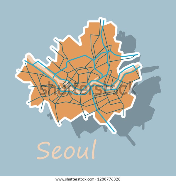 Sticker Map Seoul Borders Regions Stock Vector (Royalty Free ...