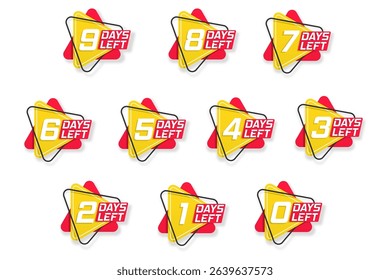 Sticker marketing template with label counter clock countdown timer symbol one two three four five six seven eight time offer badge sale promotion deal icon vector week day business