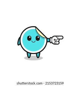 sticker mascot with pointing right gesture , cute design