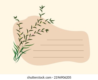 Sticker for message with watercolor twig. Vector illustration.