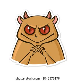 Sticker for messenger with funny animal. Devil hamster is up to something. Vector illustration, isolated on white background.