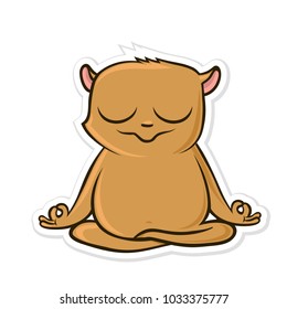 Sticker For Messenger With Funny Animal. Hamster Practicing Yoga, Sitting In Lotus Position. Vector Illustration, Isolated On White Background.