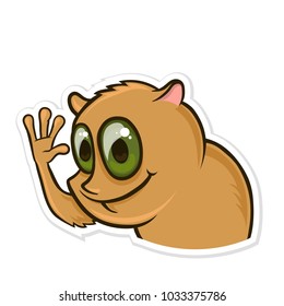 Sticker for messenger with funny animal. Hamster waving his hand. Vector illustration, isolated on white background.