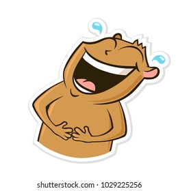 Sticker for messenger with funny animal. Happy laughing hamster. Vector illustration, isolated on white background.