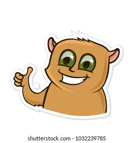 Sticker for messenger with funny animal. Happy hamster showing thumb-up or like gesture. Vector illustration, isolated on white background.