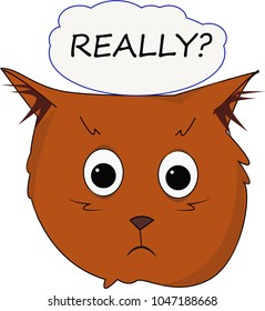 Sticker for messengers and applications  "Really?" -  surprised cat. Cartoon character.