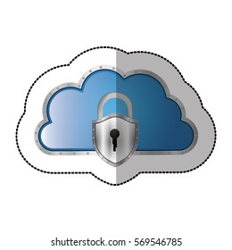 sticker metallic cloud tridimensional in cumulus shape with padlock