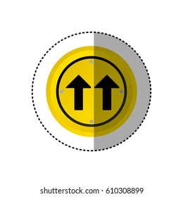 sticker metallic realistic circular frame same direction arrow road traffic sign vector illustration
