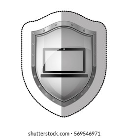 sticker metallic shield with laptop screen with keyboard