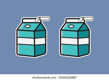 sticker milk cup glass and straw on top in cartoon icon vector form. Can be for any need, and can be changed every element