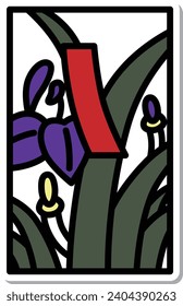 Sticker Mini Hanafuda Iris, Moriwa, Satsuki, Red and Short May, Iris and Red and Short