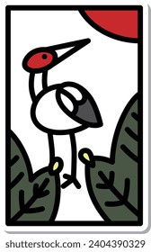 Sticker Mini Hanafuda Mutsuki Pine Crane January Pine and Crane