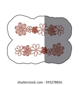 sticker minimalistic background with flowers in row both sides vector illustration