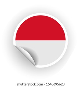 Sticker of Monaco flag with peel off corner isolated on white background. Paper banner or circle curl label sticker with flip edge. Vector color post note for advertising design