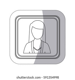 sticker monochorme silhouette square button with faceless executive woman vector illustration