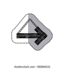 sticker monochrome arrow right shape wooden sign board with chains vector illustration