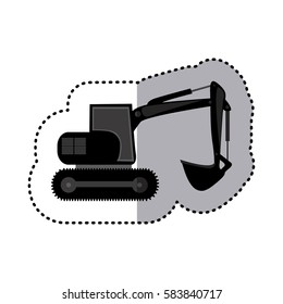 sticker monochrome backhoe with crane for construction vector illustration