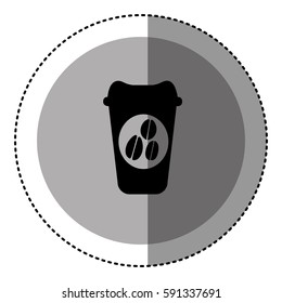sticker monochrome circular emblem with disposable coffee cup vector illustration