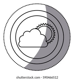 sticker monochrome circular frame with cloud and sun vector illustration