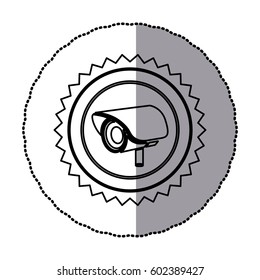 sticker of monochrome circular frame with contour sawtooth of exterior video security camera vector illustration