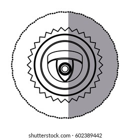 sticker of monochrome circular frame with contour sawtooth of video security camera in shape of dome vector illustration