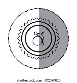 sticker of monochrome circular frame with contour sawtooth of pictogram with training in gym ball vector illustration