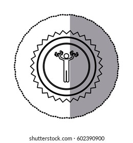 sticker of monochrome circular frame with contour sawtooth of man with dumbbell vector illustration