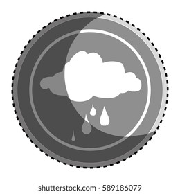 sticker monochrome circular frame with silhouette rainy cloud icon