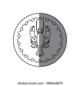 sticker monochrome contour with circular frame with lobster vector illustration