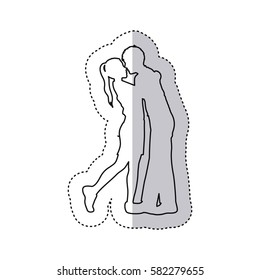 sticker monochrome contour with couple embracing and kissing vector illustration