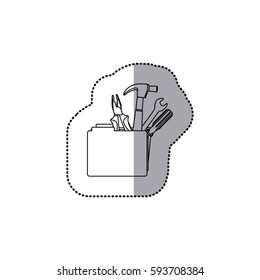 sticker monochrome contour with folder and hand tools vector illustration