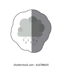 sticker monochrome cumulus cloud with snowflakes and raindrops vector illustration