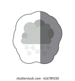 sticker monochrome cumulus cloud with snowflakes rain vector illustration