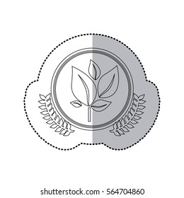  sticker monochrome half shadow and plants in round frame with crown of leaves