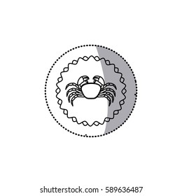 sticker monochrome line contour with crab in circular emblem vector illustration