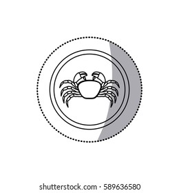 sticker monochrome line contour with crab in circular frame vector illustration