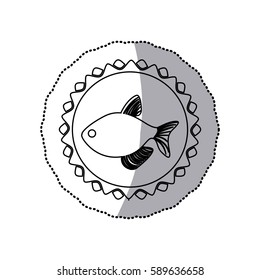 sticker monochrome line contour with fish in circular emblem vector illustration