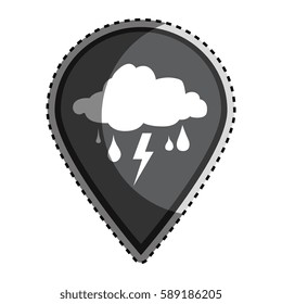 sticker monochrome mark icon pointer gps with rain storm weather icon