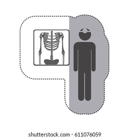 sticker monochrome pictogram doctor and radiography vector illustration