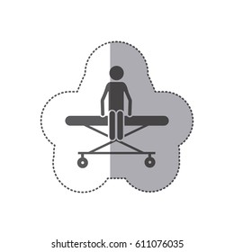 sticker monochrome pictogram patient in stretcher clinical vector illustration