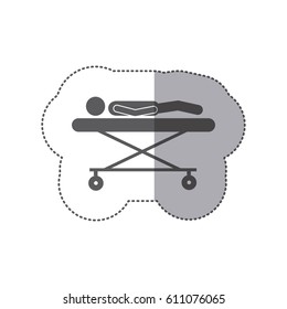 sticker monochrome pictogram patient in stretcher clinical icon flat vector illustration